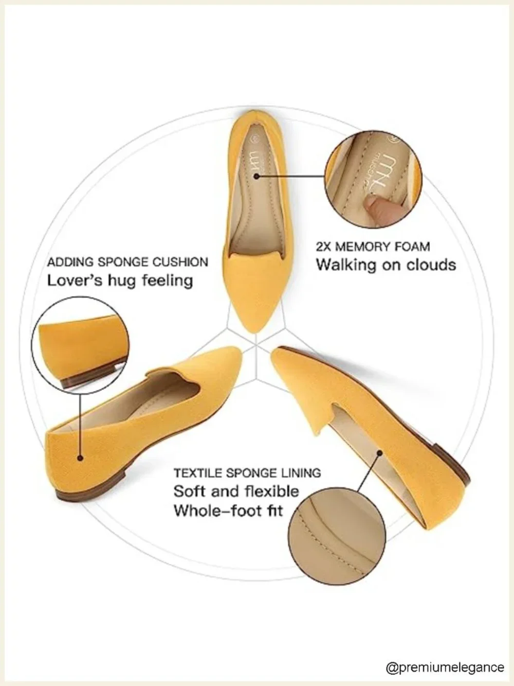 Women's Pointed Toe Flats Suede Slip On Memory Foam Comfortable Work Shoes
